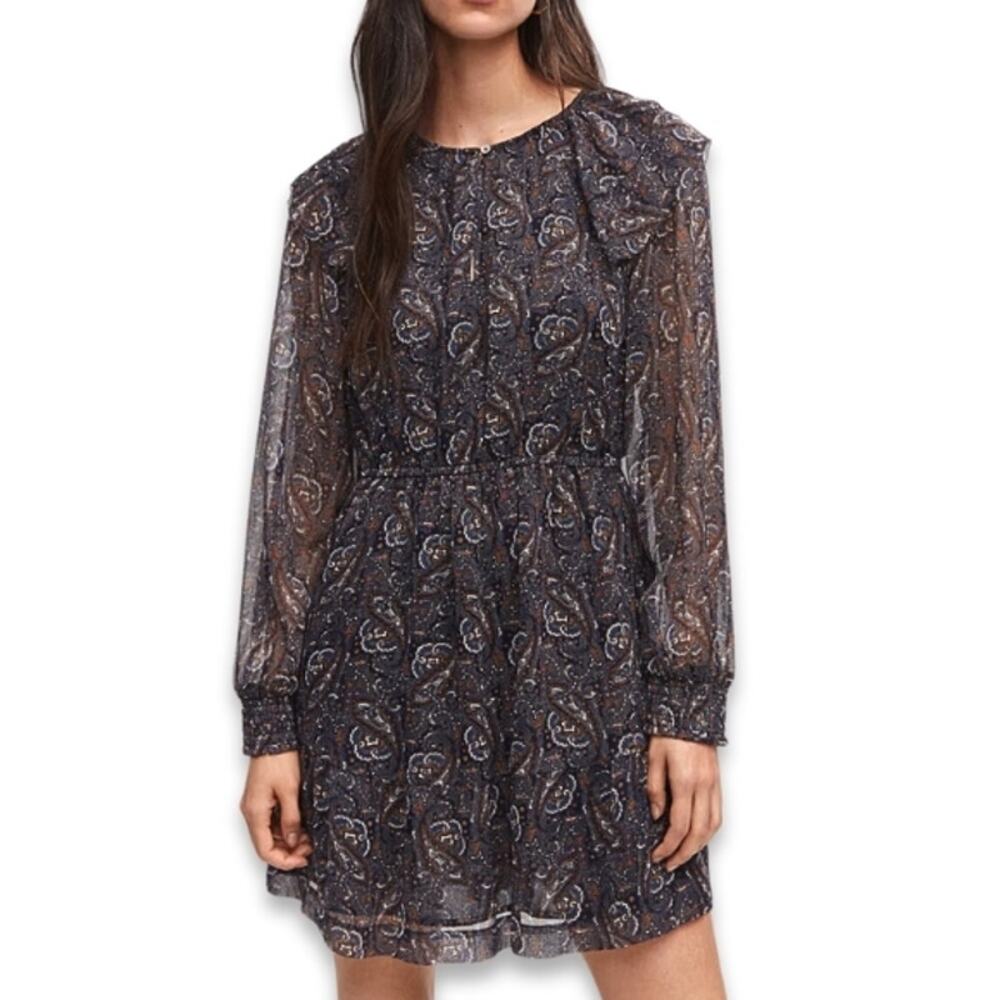 MNG Mini Chiffon Dress Lightweight Long Sleeves Paisley Print Multicolor 16 NWT